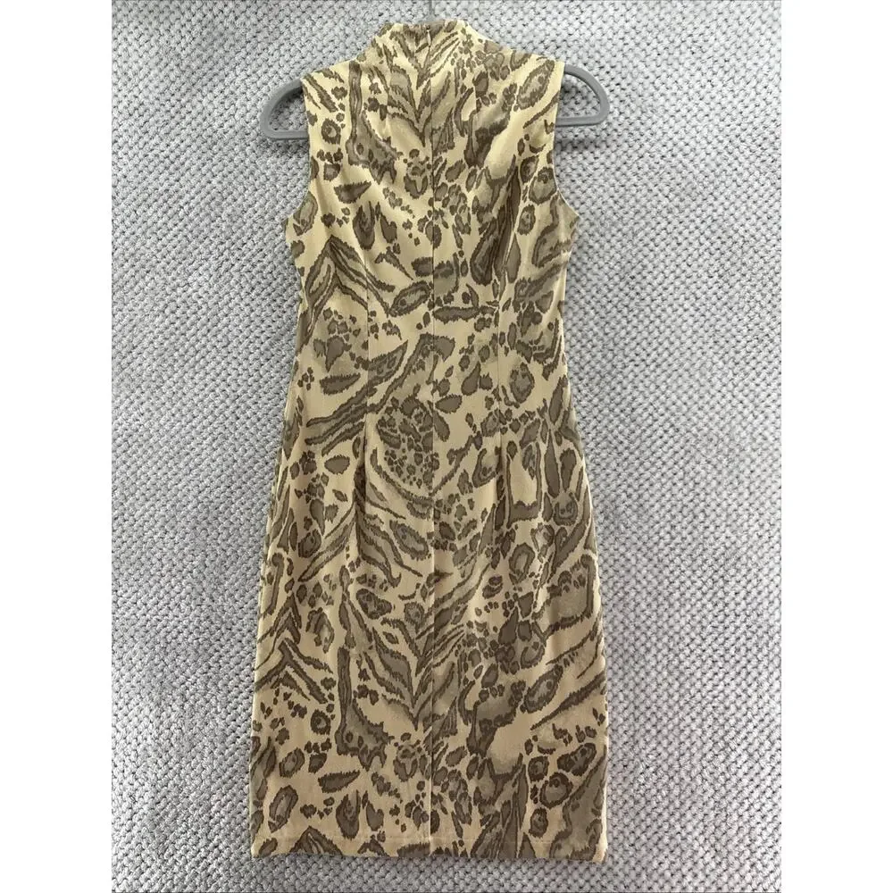 J McLaughlin Liz FauxSuede Jaguar Print Sheath Dress Women XS Cream Funnel Neck
